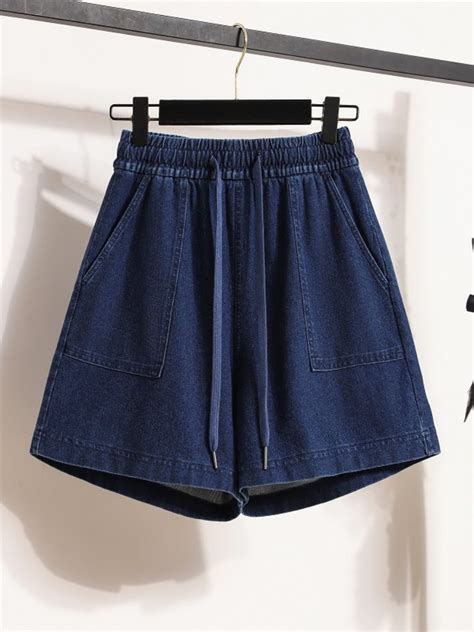 Plus Size Drawstring Denim Shorts Pluspreorder