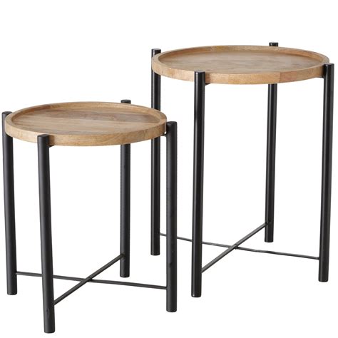 17 Stories Macalah Solid Wood Tray Top Cross Legs End Table Set Wayfair