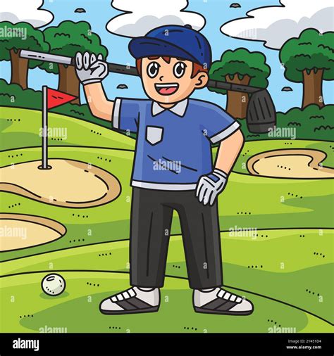 Golf Golfer With Club Colored Cartoon Illustration Stock Vector Image