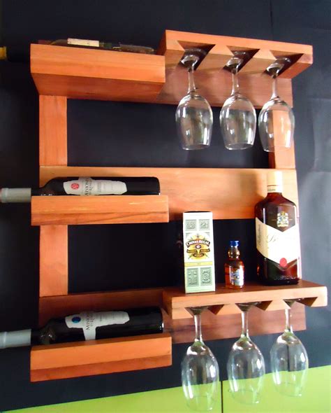 repisa para vinos y copas en madera recuperada roble y raulí Wine Rack