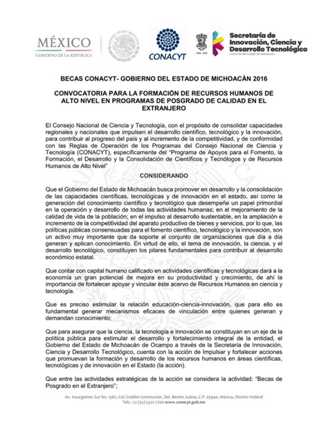 Becas Conacyt Gobierno Del Estado De Michoac N