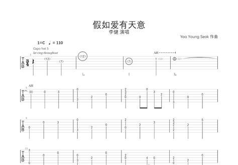 假如爱有天意吉他谱李健g调指弹 吉他世界