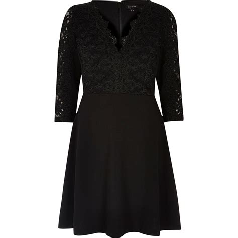 River Island Black Luxury Lace Flared Dress Lyst