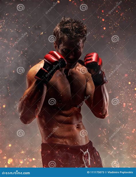 Fighter With Naked Torso Poses In Studio Stock Image Image Of