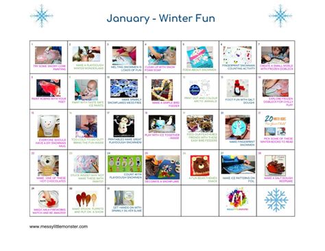 Winter Activity Calendar - January - Messy Little Monster