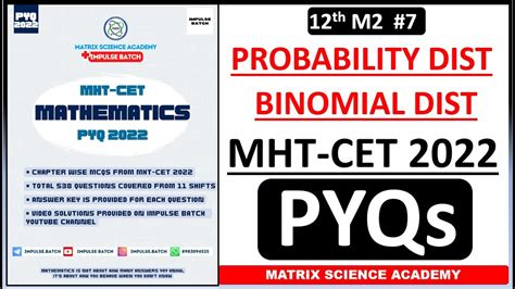 Probability Binomial Distribution Mht Cet Pyq Class