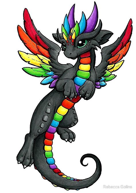 Black Rainbow Dragon by Rebecca Golins | Cute dragon drawing, Dragon ...