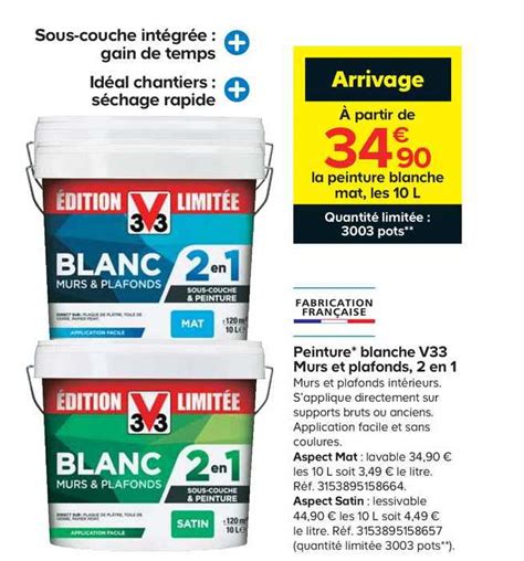 Promo Peinture Blanche V33 Murs Et Plafonds 2 En 1 Chez Castorama