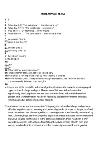 Soluciones Examen Pevau Ingles A Women In The Media Pdf