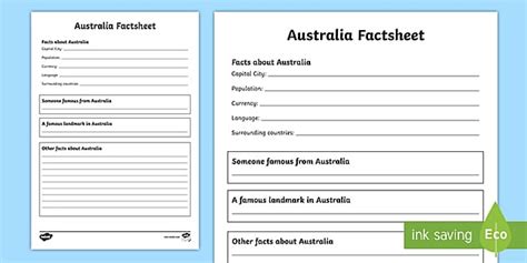 Australia Factsheet Writing Template Teacher Made Twinkl