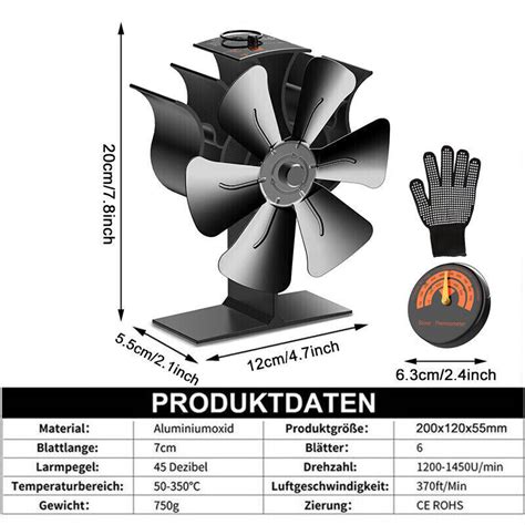 Blade Heat Powered Stove Top Fan For Wood Burner Log Burning Fire Eco