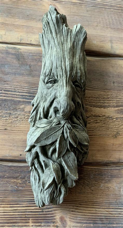 Stone Garden Green Man Leaf Face Branches Wall Tree Plaque Etsy Uk