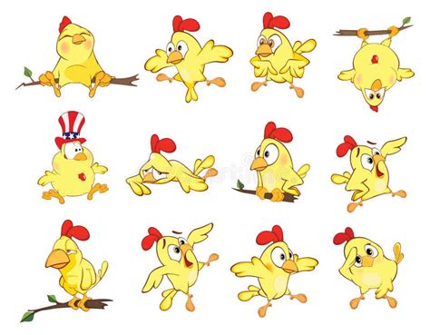 Set Of Cute Chickens In Different Poses For You Design Cartoon