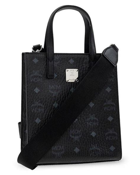 Mcm All Over Logo Printed Mini Tote Bag In Black Lyst