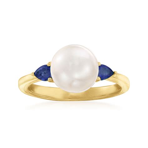 8mm Cultured Pearl And 30 Ct T W Sapphire Ring In 18kt Gold Over