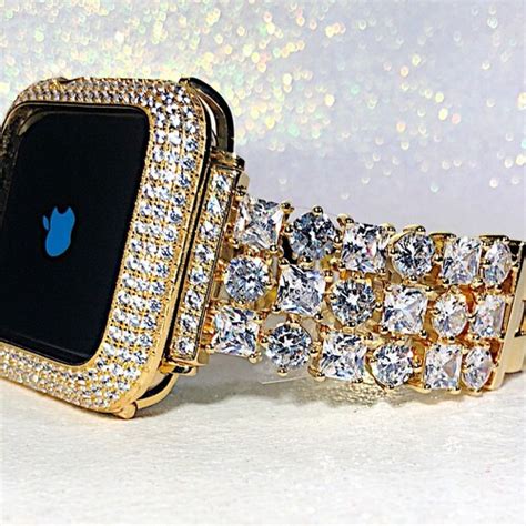 Luxury Yellow Gold Apple Watch Band And Or Lab Diamond Bezel Etsy