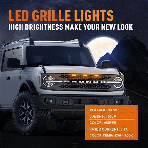 Amber Led Raptor Grille Lights Kit For 2021 Later Ford Bronco 10248