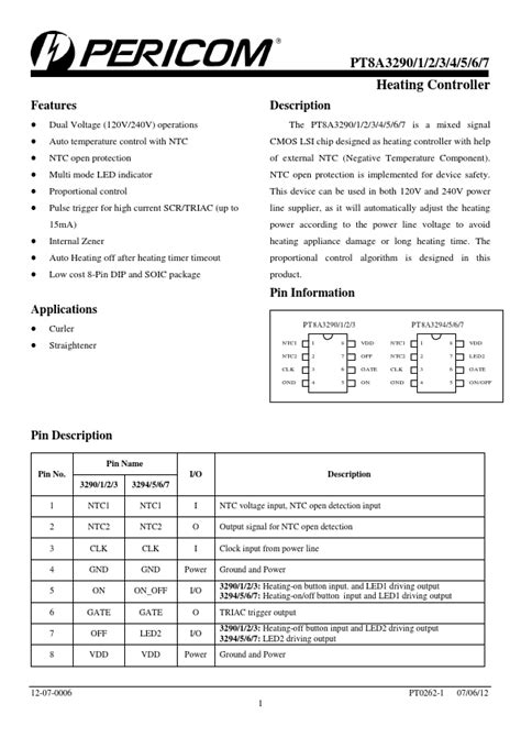 Pt8a3293 Pericom Semiconductor Controller Hoja De Datos Ficha Técnica