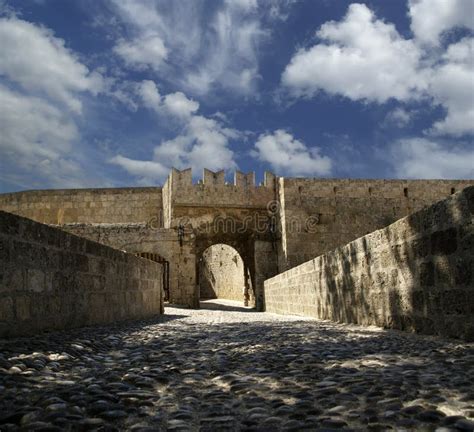 Medieval City Walls in Rhodes Town, Greece Stock Photo - Image of ...