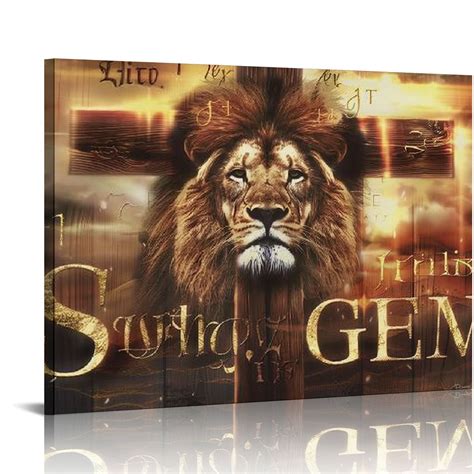 Nawypu Jesus God Wall Art Lion And Lamb Cross Pictures Wall Decor