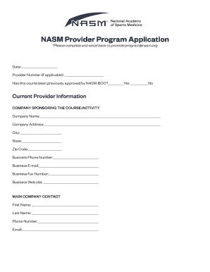 Fillable Online Nasm Complete The Nasm Provider Program Application