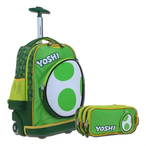 Kit Mochila Con Ruedas Led Lapicera Chenson Mario Bros Huevo Yoshi