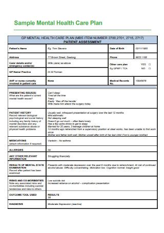 Mental Health Care Plan Template Printable