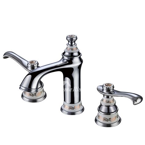 Luxury Widespread Bathroom Faucet White Ceramic Two Tone 3 Hole Brass Modern Gold Chrome