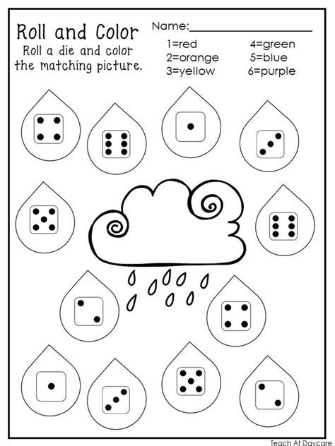 20 Printable Roll And Color Worksheets Numbers 1 6 Etsy Color