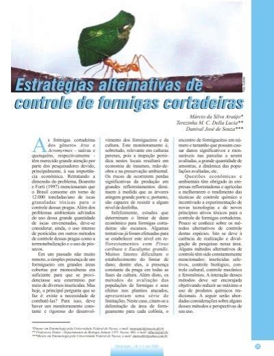 Estrat Gias Alternativas De Controle De Formigas Cortadeiras Seagri