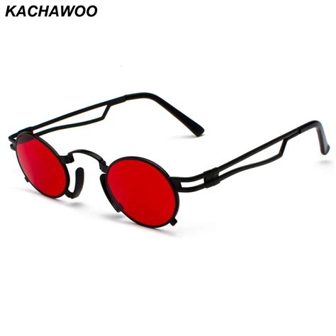 Kachawoo Vintage Small Oval Sunglasses Men Gold Frame Retro Steam Punk