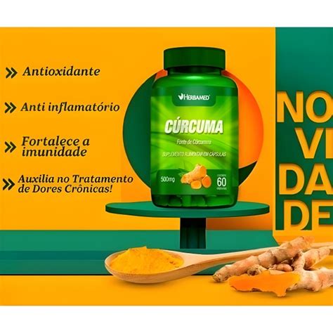 Curcuma Longa Açafrão Da Terra 500mg 60 Caps Herbamed Cúrcuma