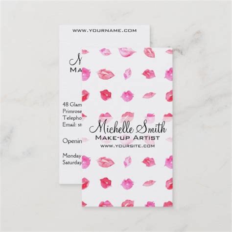 Watercolor Pink Lips Pattern Makeup Branding Business Card Zazzle