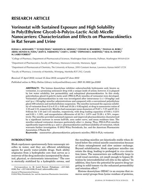 Pdf Vorinostat With Sustained Exposure And High Solubility In Poly