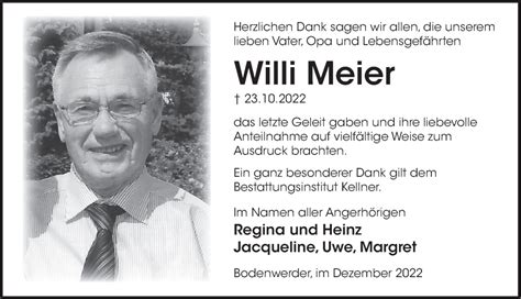 Traueranzeigen Von Willi Meier Trauerportal Ihrer Tageszeitung