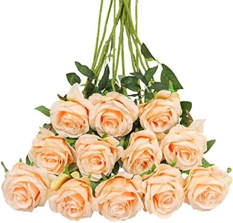 Tifuly Pcs Artificial Roses Single Long Stem Fake Rose Silk