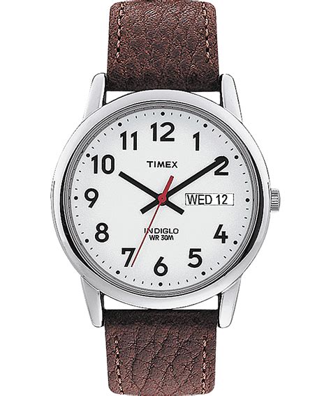 Easy Reader 35mm Leather Watch With Day Date Timex
