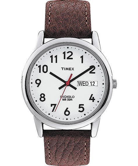 Easy Reader Mm Leather Watch With Day Date Timex