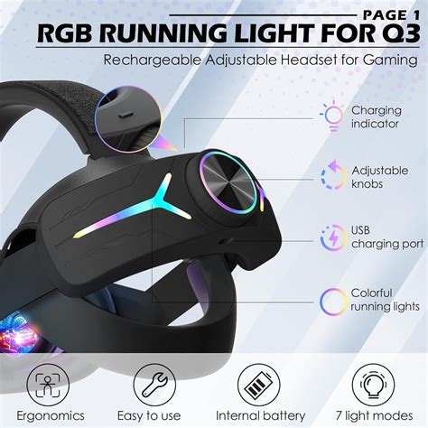 For Meta Oculus Quest Vr Headset Led Rgb Elite Head Strap W Mah