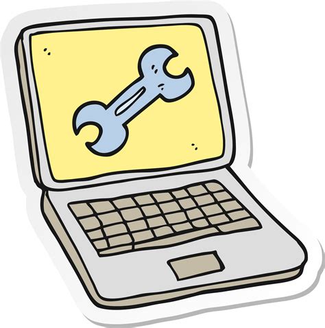 Sticker Of A Cartoon Laptop Computer With Fix Screen Vector