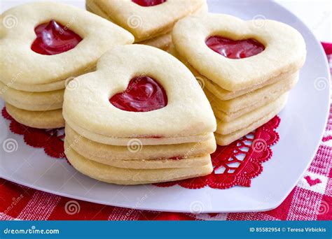 Heart Shaped Jam Filled Sugar Cookies Stock Photo Image Of Dessert