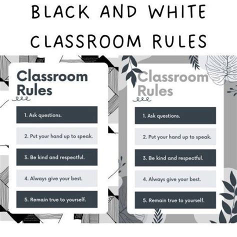 Black and white themed classroom rules printable wall art black white ...