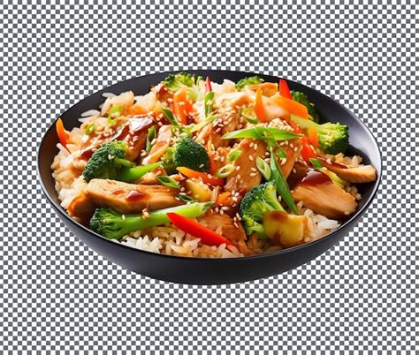 Premium Psd Delicious Chicken And Rice Stir Fry Sliced Isolated On