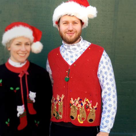 Holiday Light Antlers Reindeer Tacky Ugly Christmas Sweater Vest The