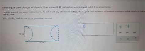 Solved A Rectangular Piece Of Paper With Length 39 Cm And W Algebra