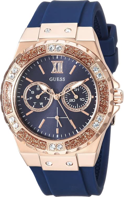 Guess Womens Stainless Steel Stain Resistant Silicone Watch With Day Date