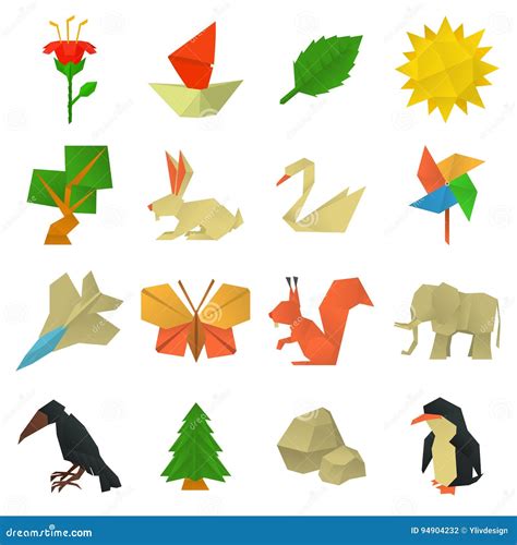 Origami Craft Icons Set Cartoon Style Stock Vector Illustration Of