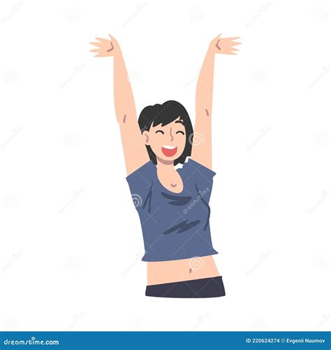 Happy Girl Standing Raising Her Hands Young Woman Celebrating Success