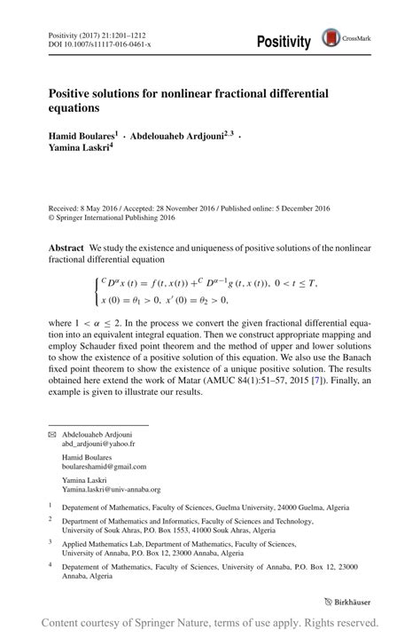 Positive Solutions For Nonlinear Fractional Differential Equations