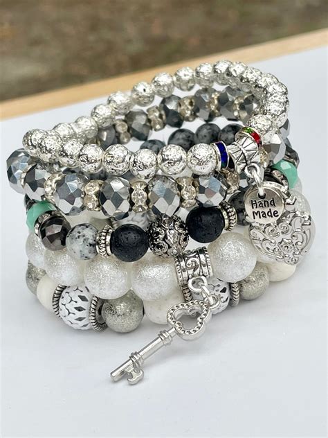 Lock And Key Beaded Bracelet Set Stackable Bracelets Womens Etsy